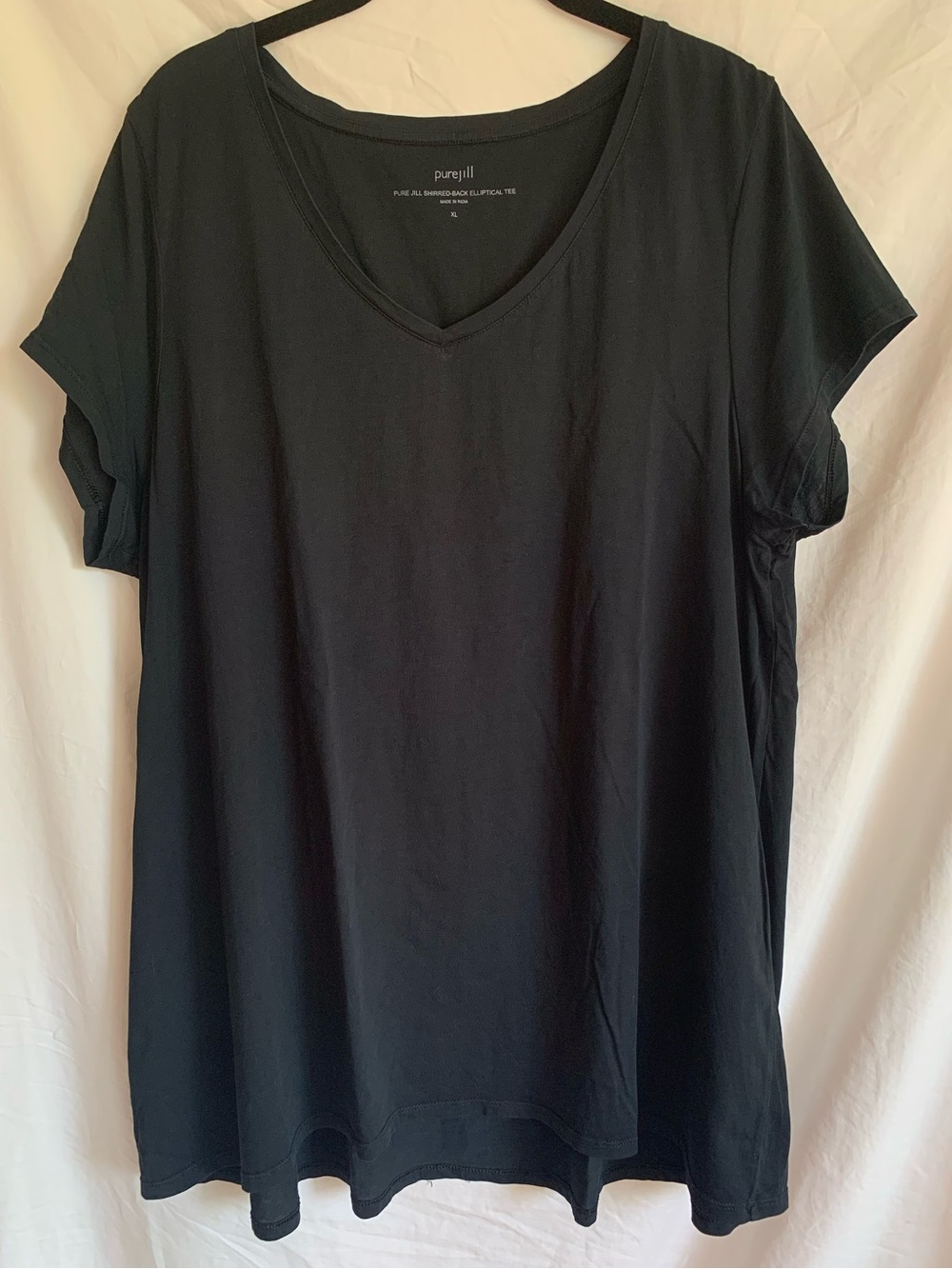 Purejill Black V-Neck Short Sleeve Shirred-back Women's Tee